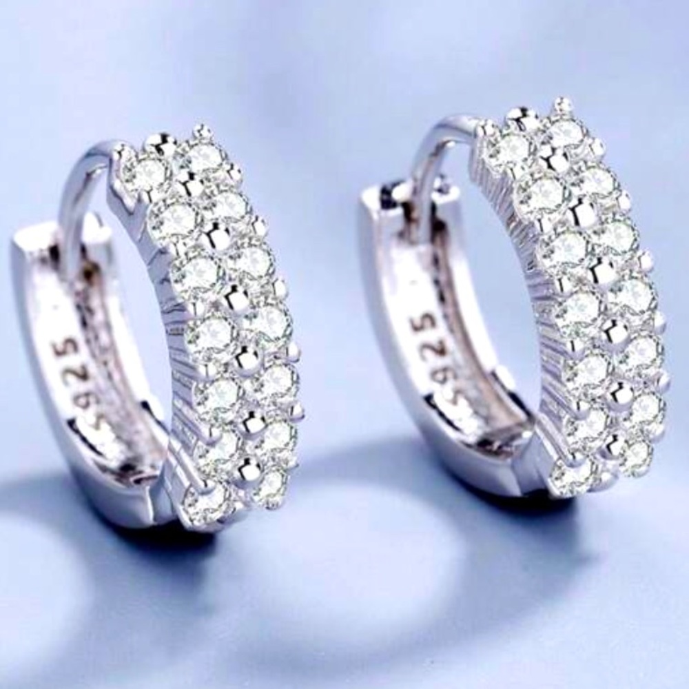 925 Sterling Silver Double Cubic Zirconia Hoops